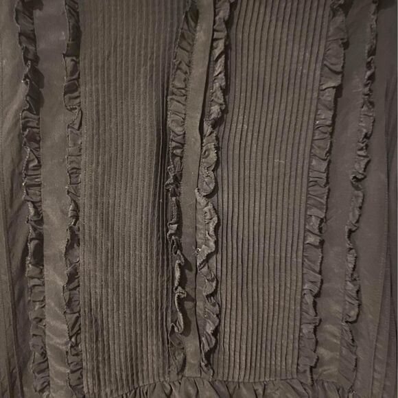 ULLA JOHNSON Najda Silk Blouse Pintuck Ruffle Pleated Bell Sleeve Top Raven 2 - Picture 4 of 9